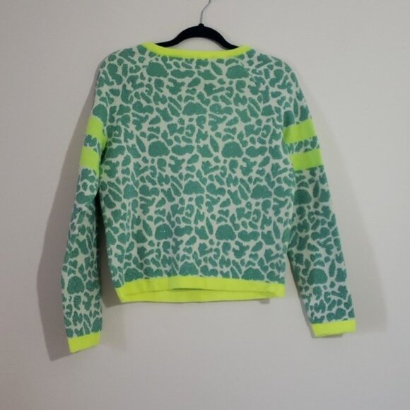 Juicy Couture Neon Green Animal Print Sparkly Metallic Sweater Laid Back Casual - Picture 6 of 7